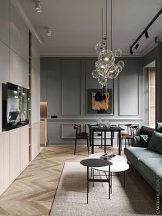 a living room filled with furniture and a flat screen tv