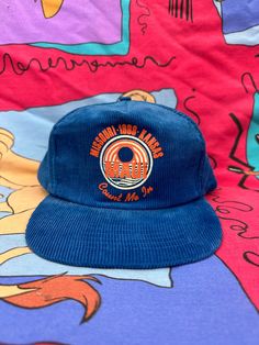 Vintage 1988 Maui, Count me in, Missouri, Kansas, Blue Corduroy Hat *Brand- Speedway  *Size- one size fits all *Tag info- Speedway, one size fits all, made in Taiwan  *Condition- Good for the age, stain on the sides,  All the snaps work, Vintage Blue Adjustable Trucker Hat, Vintage Blue Snapback Baseball Cap, Vintage Blue Adjustable Baseball Cap, Vintage Blue Hat With Flat Brim, Vintage Adjustable Blue Baseball Cap, Vintage Blue Flat Brim Hat, Vintage Blue Dad Hat, Blue Vintage Baseball Cap With Curved Brim, Vintage Blue Baseball Cap With Curved Brim