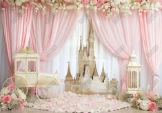 Gold Castle Pink Decor Backdrop - Gatsby Backdrop Princess 1st Birthday Party Decoration, Princess Castle Backdrop, Princess Cake Smash, Princess Curtains, Gold Castle, Princess Backdrops, Castle Backdrop, Decor Backdrop