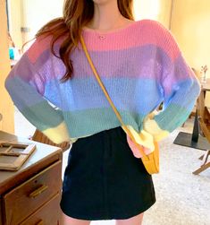 Rainbow Sweater, Asap Rocky, Top Streetwear, Tyler The Creator, Rainbow Stripes, Striped Knit, Sweater Fashion, Kanye West, Striped Long Sleeve