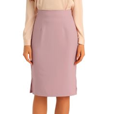 Made of stretch and soft fabric, the Bodycon classic skirt with a side split hem can be convenient for sitting all day or for daily walking. Dressy casual pencil skirt designs hips wrapped silhouette that hugs the body shows off your curves and makes you look more professional and urban chic. The knee-length pencil skirt is perfectly matched with a formal blouse or casual shirt and high heels or flats for work, business, office, party, cocktail, casual or other occasions. Workwear Midi Skirt With Side Slits, Split Design Pencil Skirt For Work, Pencil Skirt With Side Slits For Spring Workwear, Spring Pencil Skirt With Side Slits For Workwear, Midi Skirt With Side Slits For Work, Spring Workwear Skirt With Side Slits, Elegant Workwear Pencil Skirt With Split Design, Elegant Pencil Skirt With Split Design For Work, Solid Color Midi Length Lined Pencil Skirt