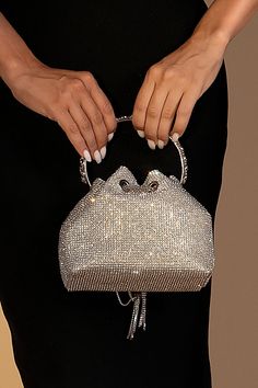 Lachlan Diamond Fringe Bucket Bag Luxury Gift Bucket Bag In Rectangular Shape, Glamorous Party Shoulder Bag, Elegant Clutch Bucket Bag With Detachable Handle, Elegant Bucket Bag Clutch With Detachable Handle, Party Bucket Evening Bag With Chain Strap, Silver Formal Bucket Evening Bag, Glamorous Evening Bag With Rhinestone Fringe For Party, Elegant Evening Bucket Bag With Top Handle, Glamorous Evening Bags With Detachable Handle