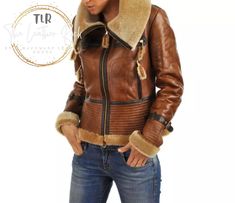 Women's Flying Shearling Aviator Leather Jacket | Womens Flight B3 Sheepskin Bomber Casual Fashion Jacket | RAF Aviator Flying Bomber Jacket Shearling Coat Womens, Aviator Leather Jacket, Winter Fur Coats, Aviators Women, Sheepskin Jacket, Aviator Jackets, Fur Coats Women, Shearling Coat, Brown Leather Jacket