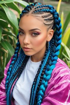 #BEAUTY ,#REALATIONSHIPS #Fashion #Outfits #Winter Outfits #Animals Braided Hairstyles With Added Hair, Lots Of Braids Hairstyles, Braided Hairstyles With Color, Rave Braids Festival Hair, Braids For White Women, Blue And Black Braids, Festival Hair Braids, Blue Braids, Rave Braids