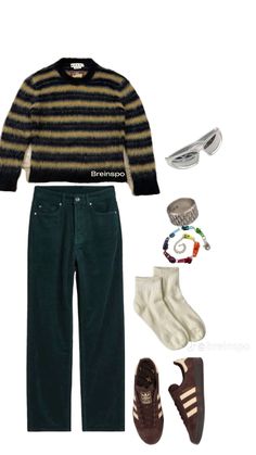 Copenhagen Outfit, Y2k Glasses, Silver Glasses, City Outfit, Adidas Sambas, From Tiktok, Colorful Jewelry, Jewelry Silver, Striped Sweater