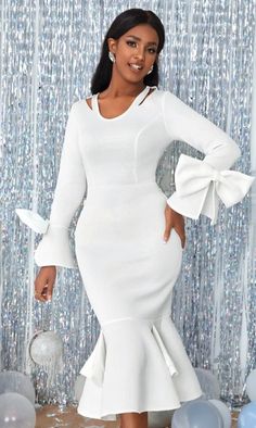 Mermaid Scuba Dress Cheap Party Dresses, Party Dresses Online, Fishtail Dress, White Bodycon Dress, Scuba Dress, Bridal Shower Dress, Midi Dress Party, Bodycon Dress Parties, Flounce Sleeve