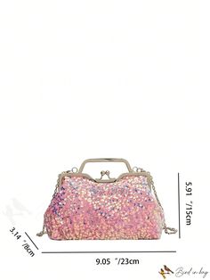 BirdinBag - Chic Pink Sequin Dinner Bag with Chain Strap for Glamorous Evenings Formal Pink Bag With Hasp Closure, Party Satchel Bag With Hasp Closure, Pink Satchel Evening Bag For Party, Event Pink Bags With Chain Strap, Pink Event Bags With Chain Strap, Rectangular Party Shoulder Bag With Hasp Closure, Bag With Chain, Chic Pink, Word Wrap