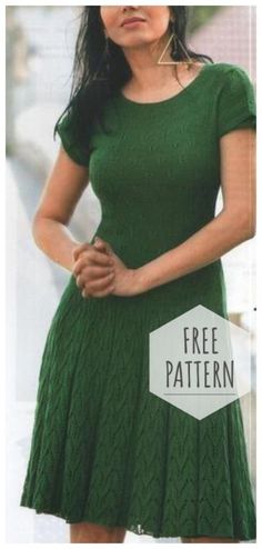 a woman in a green dress with her hands on her hips and the words free pattern below