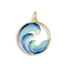 Blue Ocean Wave Pendant. 18K Wave Pendant, Nautical Necklace, Wave Necklace, Ocean Colors, Nautical Jewelry, Blue Pendant, Ocean Wave, Crown Jewels, Blue Waves