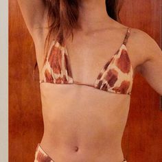 Weworewhat Animal Print Beaded Cooper Triangle Bikini Top Size M Bnwt Bra-friendly Brown Swimwear For Vacation, Summer Brown Triangle Top Swimwear, Summer Triangle Top Brown Swimwear, Brown Triangle Top Swimwear For Summer, Festival Brown Triangle Top Swimwear, Fitted Brown Beachy Swimwear, Fitted Brown Swimwear For Beach Party, Fitted Brown Swimwear For Festival, Vintage Bra