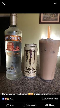 two drinks sitting next to each other on a counter