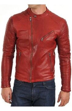 Top Seller for Men's Asymmetrical Zipper Slim Fit Moto Red Biker Real Leather Jacket, Fashion Mens Coats Jackets Red Biker Jacket With Long Sleeves, Casual Red Leather Jacket For Biker Events, Red Leather Long Sleeve Jacket For Motorcycling, Red Fitted Biker Jacket For Motorcycling, Casual Red Leather Jacket With Zipper Closure, Casual Red Leather Jacket With Zipper, Red Fitted Leather Motorcycling Jacket, Leather Jacket Fashion, Perfect Coat