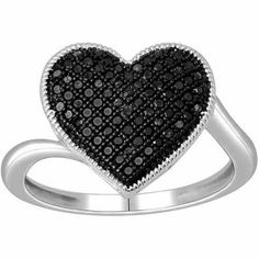 She means the world to you. Celebrate your love and ask for her hand with this exquisite diamond engagement ring, beautifully crafted in sterling silver.Black diamonds are denser and weigh more than white diamonds. Therefore, black diamonds may appear substantially smaller than white diamonds of the same carat size. Size: 7.5. Color: Metal Type. Gender: female. Age Group: adult. Valentine's Day Black Diamond Jewelry, Black Diamond Jewelry For Valentine's Day, Diamond Frame, Black Diamond Ring, Heart Shaped Diamond, Jewelry Black, Black Diamonds, Fashion Ring, Sterling Silver Heart