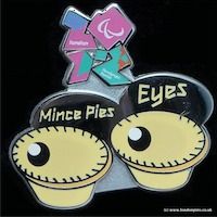 an image of two eyes with the words mince pies on it's back