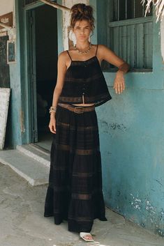 Teodora Maxi Skirt Style A Maxi Skirt, Black Boho Skirt, White Rehearsal Dress, Embroidery Tassels, More Is More, Perfect White Tee, Linen Bottoms, Boho Skirt, Silk Bottoms