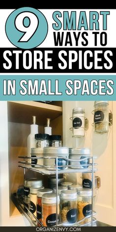 Photo of spices stored on pull-out organizers in a kitchen cabinet Organizing Spices In Cabinet, Organize Spices In Cabinet, Spice Storage Ideas Inside Cabinets, Drawer Spice Organizer, Spice Storage Drawer, Ideas For A Small Kitchen, Spice Storage Ideas