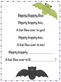 a printable halloween poem with a bat on the bottom and an image of a bat above