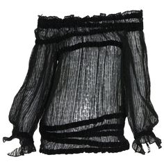 Tom Ford for Yves Saint Laurent Runway Black Sheer Top Blouse F/W 2001 Collection Off-shoulder Style, Silk Feathers-like Sheer Fabric, Black Velvet Trim. Size Label Cut-Off - Please Check Measurements. Measurements: Length - 25", Bust - 34", Hip - up to 38". Fabric have some stretch. Made in France. Excellent condition. Yves Saint Laurent Runway, Saint Laurent Runway, Black Sheer Top, Silk Tulle, Cute Lazy Outfits, Bodysuit Top, Off Shoulder Fashion, Couture Vintage, Off Shoulder Tops