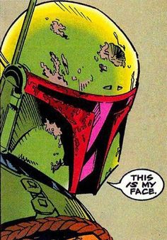 the boba fett is wearing a helmet