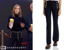 lara spencer, good morning america, navy button front pants