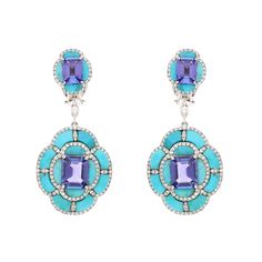 Turquoise Diamond Gemstone Solid 18K White Gold Earring | Tanzanite Dangle Drop Earring For Women | Natural Diamond Studs Earring For Women STONE DETAILS : ❋ Stone : Tanzanite, Turquoise & Diamond ❋ Stone Size : 6X8 MM / 8X10 MM Approx. (± 0.20 MM) ❋ Stone Shape : Octagon Cut ❋ Stone Color : As Shown In Picture ❋ Color Stone Weight : 15.98 Cts. Approx. ❋ Stone Type : Natural ❋ Diamond Weight : 1.81 Cts. Approx. ❋ Diamond Shape : Round Cut ❋ Diamond Quality : FG-SI ❋ Diamond Type : Natural METAL Elegant Turquoise Gemstones For Formal Occasions, Turquoise Earrings With Gemstone Accents For Formal Events, Turquoise Gemstone Drop Earrings, Formal Turquoise Earrings With Gemstone Accents, Elegant Turquoise Earrings With Gemstone Accents, Elegant Turquoise Diamond Earrings, Turquoise Drop Earrings With Gemstone Accents, Exquisite Blue Gemstone Earrings, Traditional Turquoise Gemstone Earrings