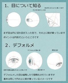 the instructions for how to draw an eye with pencils in japanese and english text