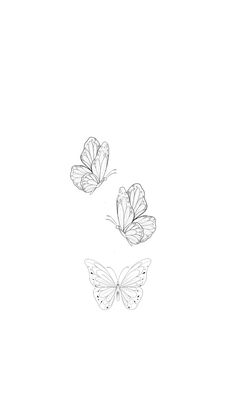 two butterflies flying in the air on a white background, one is drawn by hand