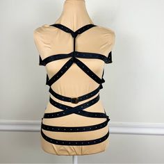 Agent Provocateur Black Stretchy Body Hollow Harness Size M/L Gently Worn No Flaws Gold Buckles Fitted Strapped Harness For Party, Black Gothic Harness With Straps, Gothic Black Harness With Straps, Black Fitted Gothic Harness, Fitted Black Harness For Night Out, Black Strapped Harness For Night Out, Black Edgy Harness For Club, Edgy Black Harness For Night Out, Fitted Black Strapped Harness