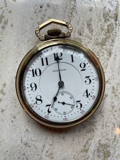 "Offering up an Excellent + \" Big Potatoe\"AM Waltham 10K YGF 18sz Pocket watch . The particulars are as follows Grade 845 , Model 1892,1904 for year of production based on serial number.21 Jewel adjusted 5 positions, Ruby and Saphire jewel material, Pallet jewel marterial Saphire, Porcelean Double sunk Dial, Black Arabic numerals and red outsides seconds numbers, and Adjusted 5 positions and temperature and isochronism. This pocket watch winds, sets, and keeps time .This pocket watch is Excell Heirloom Chronometer Watch For Wedding, Heirloom Chronometer Watches For Wedding, Heirloom Wedding Watches With Chronometer, Classic Collectible Chronograph Watch, Antique Chronometer Watch For Anniversary, Classic Chronograph Watch As Collectible, Antique Anniversary Watch With Chronometer, Classic Collectible Pocket Watch With Subdials, Classic Collectible Round Watches