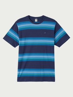 Kel Tee – Hang Ten Casual Short Sleeve Tops With Signature Stripes, Relaxed Fit Crew Neck T-shirt With Horizontal Stripes, Blue Tops With Signature Stripes For Summer, Relaxed Fit Crew Neck Top With Signature Stripes, Blue Short Sleeve Tops With Signature Stripes, Blue Short Sleeve Top With Signature Stripes, Casual Summer Tops With Signature Stripes, Casual T-shirt With Contrast Stripes, Relaxed Fit, Casual T-shirt With Signature Stripes And Short Sleeves