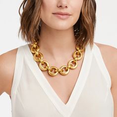 Cannes Link Necklace | Julie Vos Gold Chain Link Necklace, Sorrelli Jewelry, Julie Vos, Gold Statement Necklace, Elegant Necklace, Hammered Gold, Fall Accessories, Fall Jewelry, Elegant Necklaces