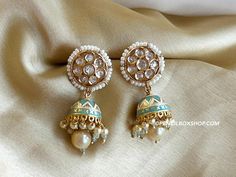 Tayani Premium Enamel gold plated Beads Small Jhumki Earrings. Gold-plated Meenakari Jhumkas In Dangle Style, Gold Plated Cutdana Jhumkas As Gift, Gold Plated Meenakari Jhumkas For Festivals, Festive Meenakari Gold-plated Jhumkas, Small Jhumki Earrings, Desi Earrings, Diwali Jewellery, Desi Jewelry, Cary Nc