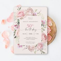 a birthday card with pink flowers on it