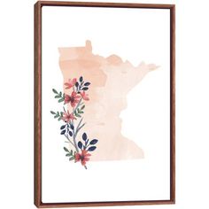 the minnesota state with flowers on it is mounted in a wooden frame against a white wall