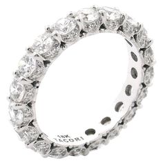 Tacori HT2632 18k White Gold Eternity Ring, Round diamonds 3.20 carats, Size 6.5 | From a unique collection of vintage Band Rings at https://www.1stdibs.com/jewelry/rings/band-rings/. Hand Engraved Rings, Gold Eternity Ring, Eternity Ring Gold, Engraved Ring, Side Profile, Vintage Band, American Jewelry, Engraved Rings, Design House