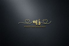 the word mss is written in gold on a black background with hearts and lines