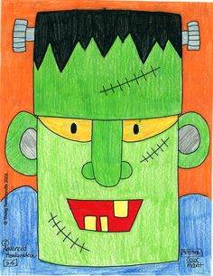 a drawing of a green monster with big eyes