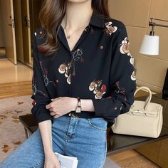 Dark Academia Clothing Print Floral Women Casual Shirts Long - Etsy Academia Clothing, Habit 1, Top Clothes, Ladies Shirts, Long Sleeve Fashion, Shirts Long Sleeve, Women's Blouses, Sleeve Fashion