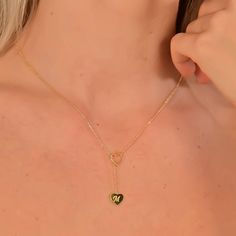 "14k Gold Personalized Tiny Initial Heart Lariat Necklace, Heart Drop Charm Necklace For Her, Perfect Gift For New Mom, Handmade Jewelry ♡ PRODUCT FEATURES ♡  * Material Selection: Sterling Silver, 14K Solid Gold * Color Selection: Yellow Gold, White Gold, Rose Gold * Necklace Lengths: 14 inches, 16 inches, 18 inches, 20 inches * In addition to 14\" -16\" - 18\" necklace lengths, it is possible to add +3 cm to silver products. (as adjustable)  * This product can be personalized according to the Gold Plated Double Heart Necklace, Adjustable Gold Plated Necklaces With Heart Charm, Adjustable Yellow Gold Necklace With Heart Charm, Adjustable Gold Plated Heart Pendant Necklace, Adjustable Gold Plated Heart Necklace, Adjustable Gold-plated Heart Pendant Necklace, Adjustable Heart-shaped Gold Plated Necklace, Adjustable Gold-plated Heart Necklace, Adjustable Heart-shaped Gold-plated Necklace