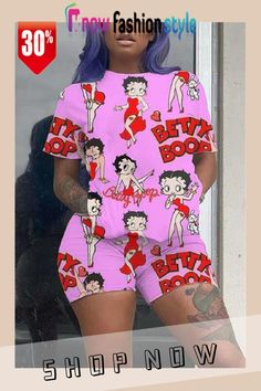 Pink Fashion Cartoon Letter Printed T-shirt Shorts Set Fashion Cartoon, Light Blue Shorts, Affordable Fashion Women, Pink Letter, Cartoon Letters, Black Cartoon, Printed Sleeveless Top, White Set, Yellow Shorts