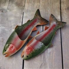 three fish are laying on the wooden floor