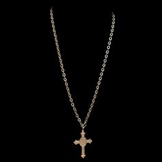 Our Matte Gold Cross of Saint Benedict (aka San Benito) is a sacramental holy medal that has been believed to repel evil for centuries. It hangs on a 34" etched cable chain with a shepherds hook that allows it to be worn an unlimited number of ways because the hook can be fastened on any of the cable links. You can wear it doubled and short of mid length as a lariat or as a long layering piece with your other Whispering Goddess necklaces. The cross itself is timeless and according to the Benedic Spiritual Medallion Necklace With Adjustable Chain, Spiritual Pendant Cross Necklace, Spiritual Cross Necklace With Large Pendant, Spiritual Cross Necklace With Adjustable Chain, Gold Spiritual Cross Necklace With Engraving, Yellow Gold Cross Pendant Necklace With Cable Chain, Bronze Crucifix Necklace For Spiritual Purposes, Engraved Cross Necklace For Blessing, Engraved Spiritual Cross Charms And Jewelry