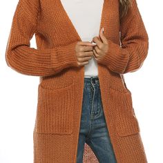 Brown Split Long Cardigan with Pockets Autumn Outwear, Pink Cardigan Sweater, Comfy Cardigan, Women Long Cardigan, Long Knit Cardigan, Women Sweaters, Fall Coat, Knitted Coat, Long Sweaters Cardigan