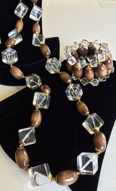 Gorgeous Miriam Haskell Necklace Bracelet Set~Lucite/Wood Beads~Signed Miriam Haskell Necklace, Short Necklaces, Miriam Haskell Jewelry, Accessory Ideas, Necklace And Bracelet Set, Bracelet Display, Long Necklaces, Miriam Haskell, Leather Bracelets