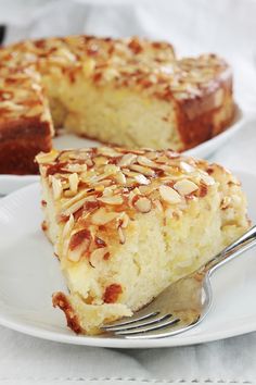 a piece of cake on a plate with a fork