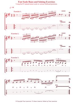 sheet music for guitar with notes and tabs, including the words fastak runs and solong exercises