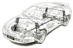 an image of a car with the front suspensions removed from it's engine