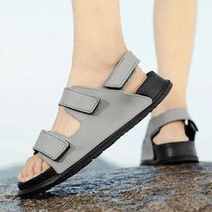 SPECIFICATIONSBrand Name: BKQUUpper Material: PVCSandal Type: Ankle-WrapStyle: fashionOrigin: Mainland ChinaOccasion: CasualOutsole Material: RubberHeel Height: Low (1cm-3cm)Pattern Type: SolidInsole Material: PVCFit: Fits true to size, take your normal sizeModel Number: CD920Lining Material: PVCClosure Type: SLIP-ONItem Type: sandalsFashion Element: ShallowDepartment Name: ADULTBrand Name: BKQUOutdoor Waterproof Casual shoes: Men's Sandals Summer NewBuckles Design Soft Sole Man shoes: Casual Pl Wedge Slides, Man Shoes, High Heel Sneakers, Men's Sandals, Men Summer, Sandals Brands, Platform Wedge, Silver Dress, Beach Shoes