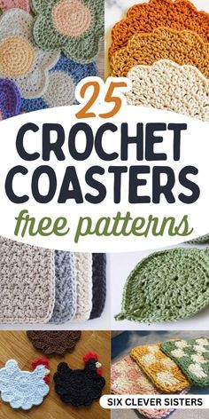 crochet coasters with text overlay that reads 25 crochet coasters free patterns