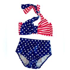 American Patriotic Toddler Two Piece Bikini Size 120 Red White Blue Nwt Fun Red Swimwear For Pool, Red Fun Swimwear For Pool, Retro Red Triangle Top Swimwear, 4th Of July Red Beachwear Swimwear, Fitted Swimwear For 4th Of July Pool Party, Red Swimwear For 4th Of July Pool Party, Red Beachwear Swimwear For 4th Of July, Red Beachwear For 4th Of July, Playful Red Stretch Swimwear